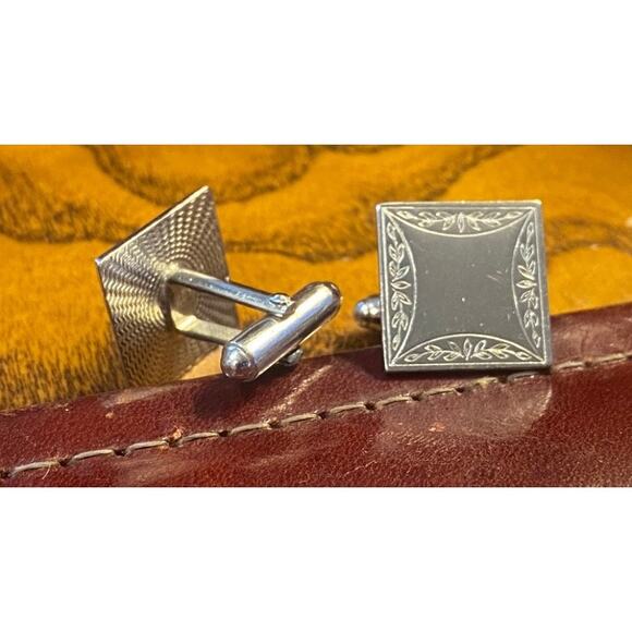 VTG Silver Tone Swank Cufflinks with Classic Etched Design - Picture 1 of 3